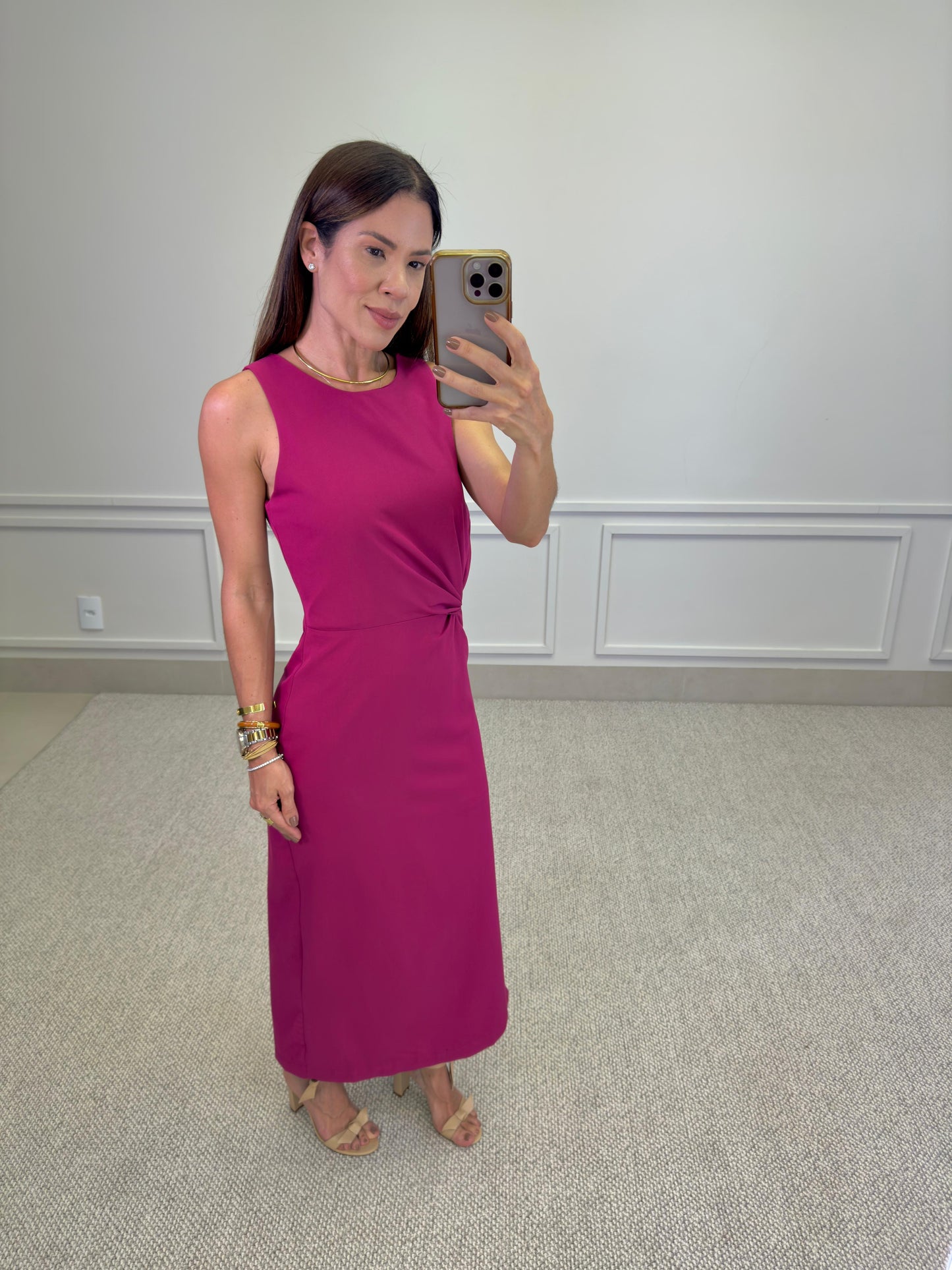 VESTIDO MÍDI FÚCSIA