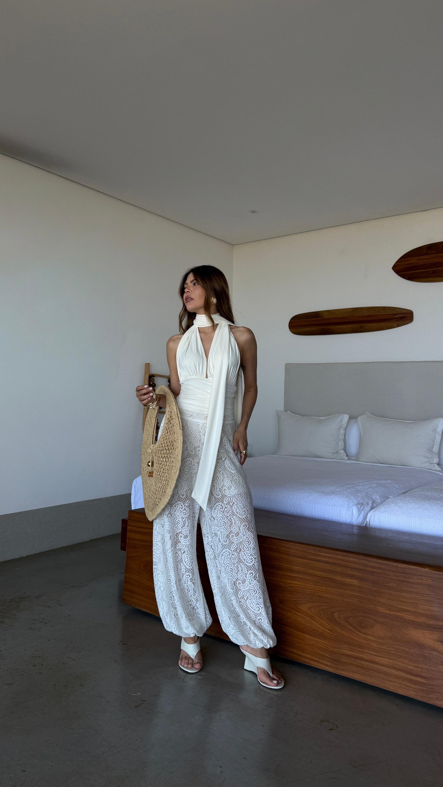 CALÇA HAREM RENDA - OFF WHITE