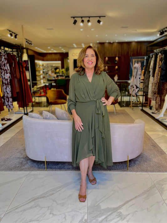 VESTIDO MIDI - VERDE OLIVA