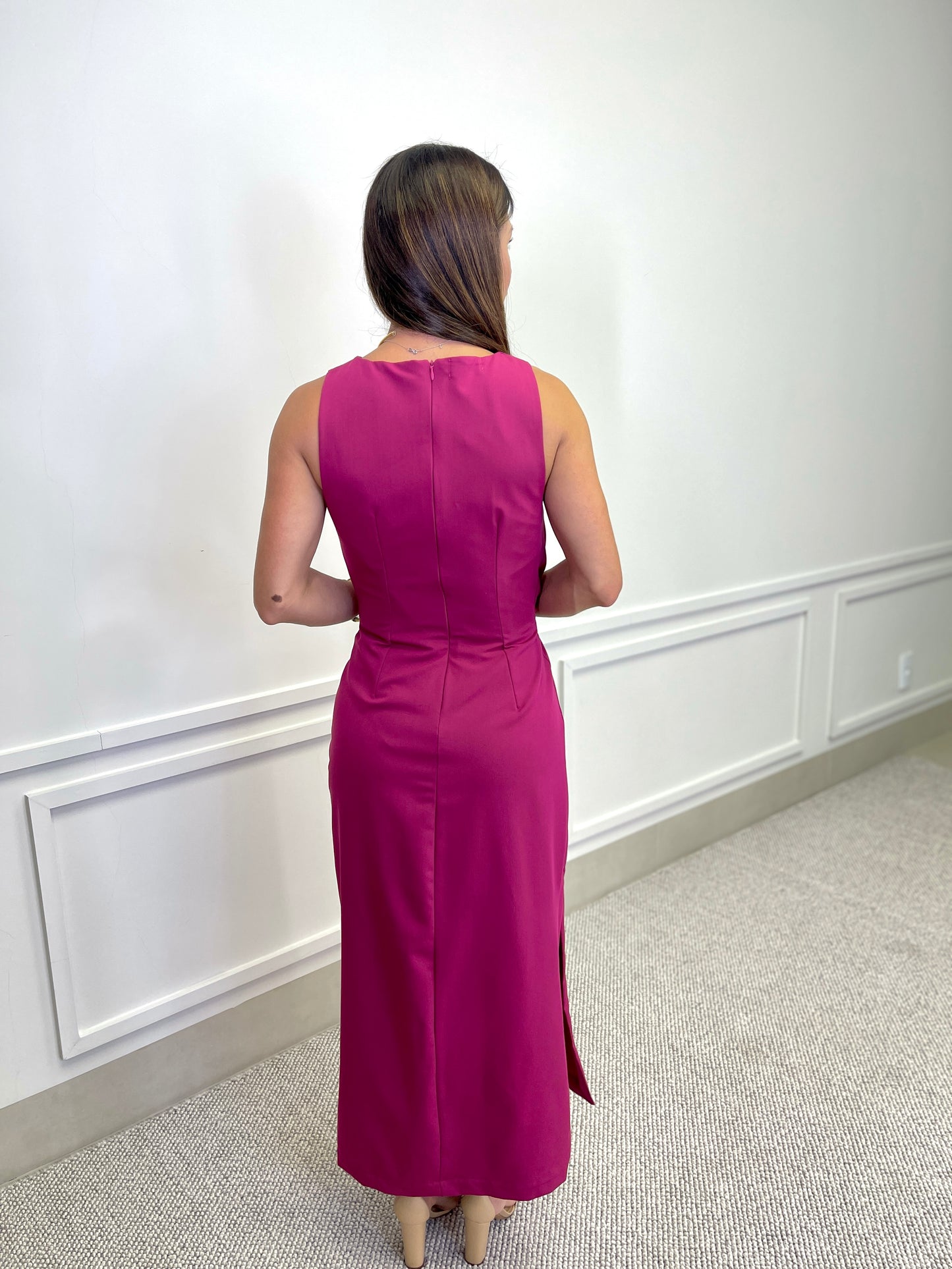 VESTIDO MÍDI FÚCSIA