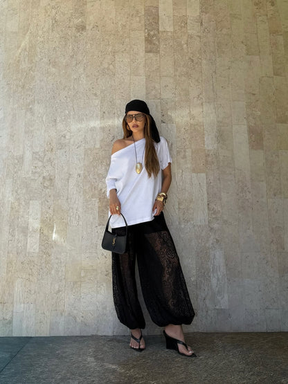 CALÇA HAREM RENDA - PRETO