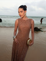 VESTIDO MÍDI RENDADO - MARROM