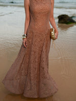 VESTIDO MÍDI RENDADO - MARROM