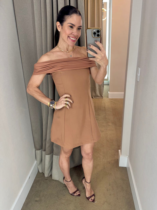 VESTIDO OMBRO A OMBRO - MARROM