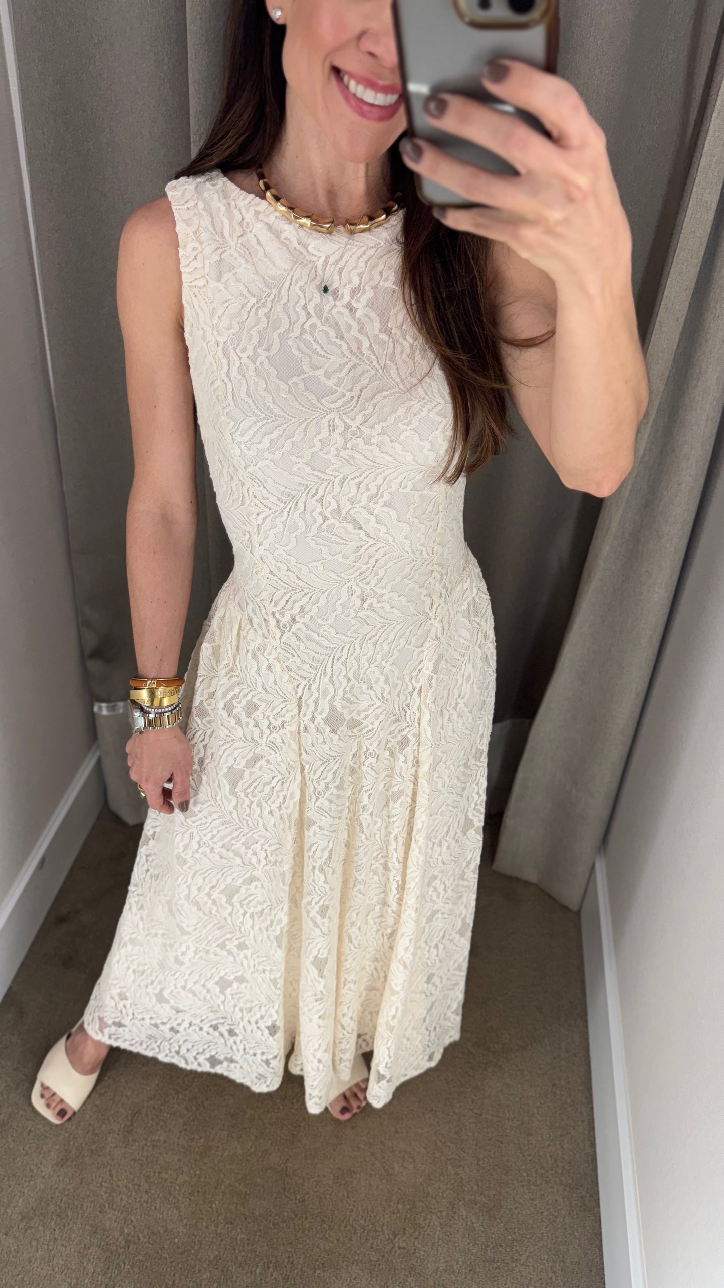 VESTIDO MÍDI RENDADO - OFF WHITE