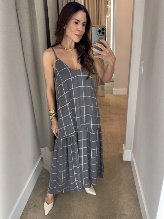 VESTIDO LONGUETE ALCINHA - CINZA