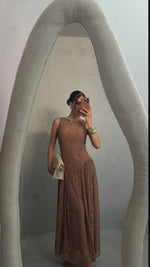 VESTIDO MÍDI RENDADO - MARROM